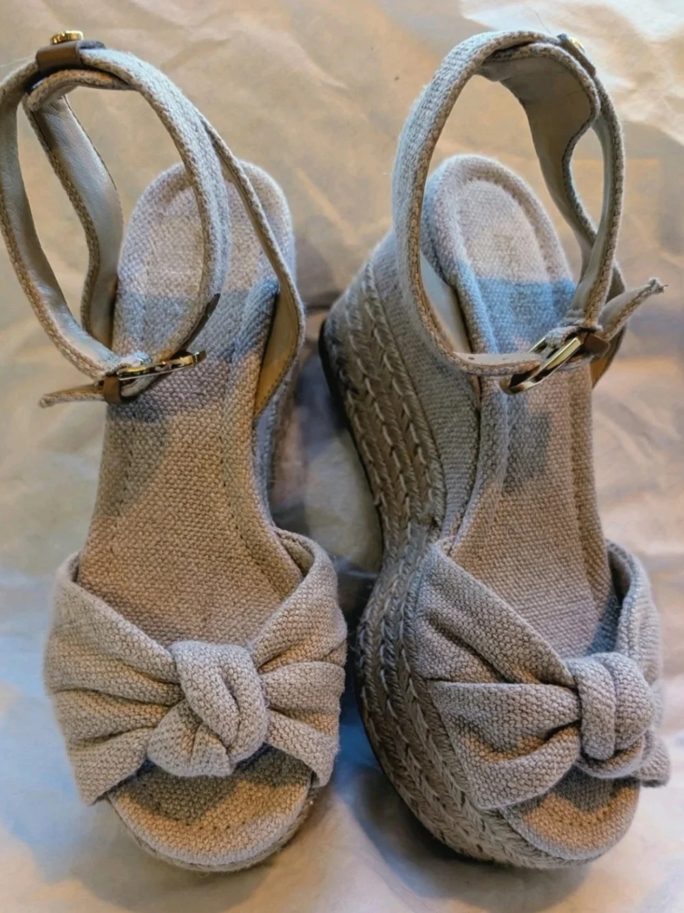 Michael Kors Maxwell Ankle Strap Sandal Espadrille Platform Women 6 Bow Beige